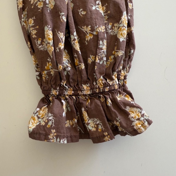 Dizzy Lizzy-Floral Smocked-Long Sleeve Blouse-Brown-Yellow-Cottagecore-Fall-M - Picture 5 of 13
